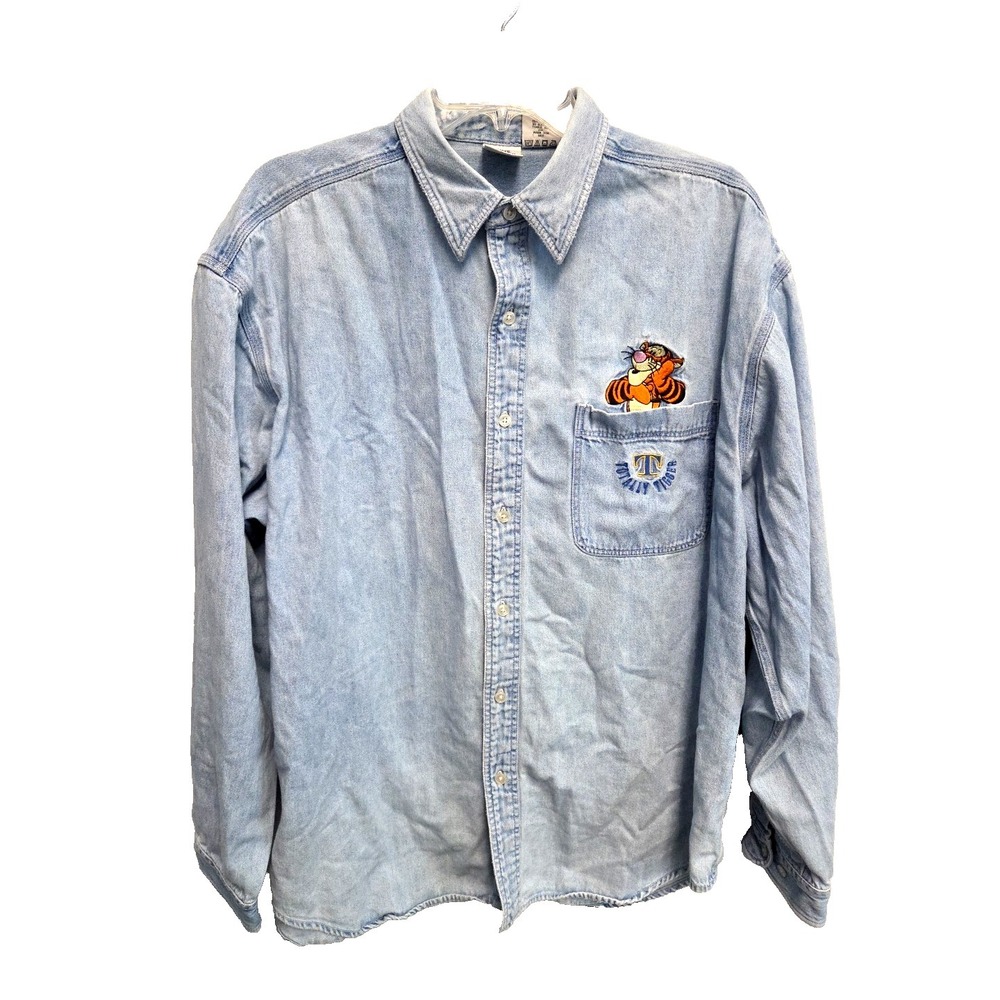 VTG Disney‎ Store Totally Tigger XL Embroidered Denim Button Shirt Mens